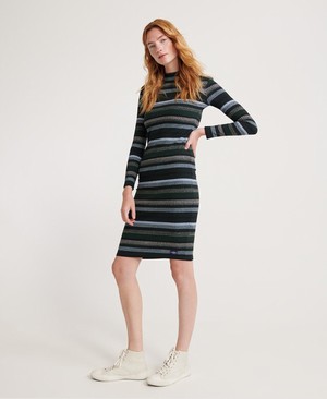 Superdry Stripe Rib Midi Női Ruhák Kék/Csíkok | CFVBM4781